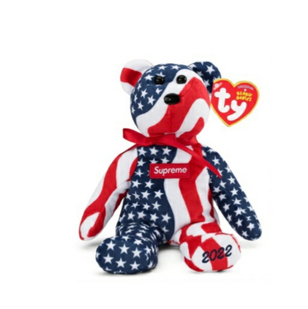 Supreme American Flag TY Beanie Baby Bear - Red White Blue